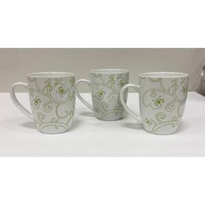 Rachael Ray Curly Q Green Ceramic Coffee Mugs. KT184